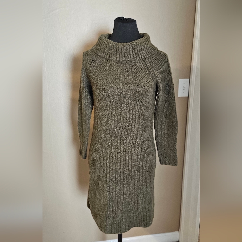 Cozy Olive Cowl Neck Sweater Dress